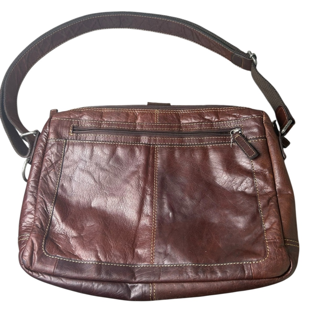 Vintage Jack Georges Genuine Leather Brown Messenger Pinstripe Bag